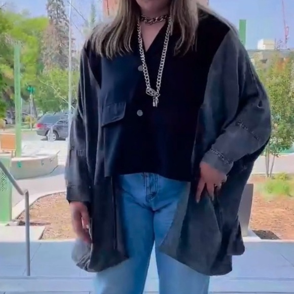 Kate Hewko Bat Wing Jacket Mixed Material One Size Black Washed Gray Streetwear - Picture 3 of 14